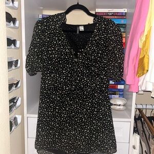 H&M Black Mini Romper with Cream Ditsy Floral